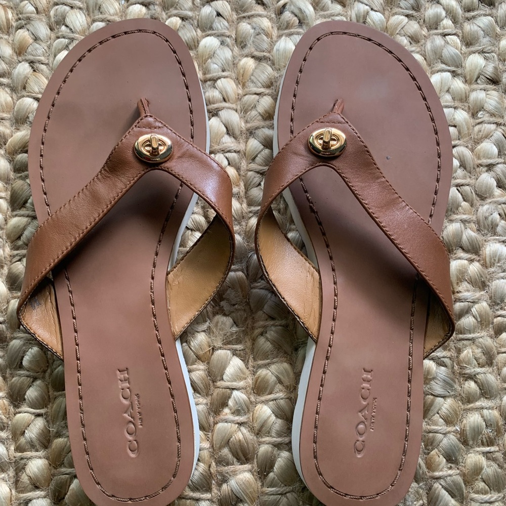 Coach Women's Tan Leather Sandals - Picture 3 of 5